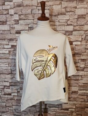 La Mu White Top & Gold Leaf Logo 3/4 Sleeve